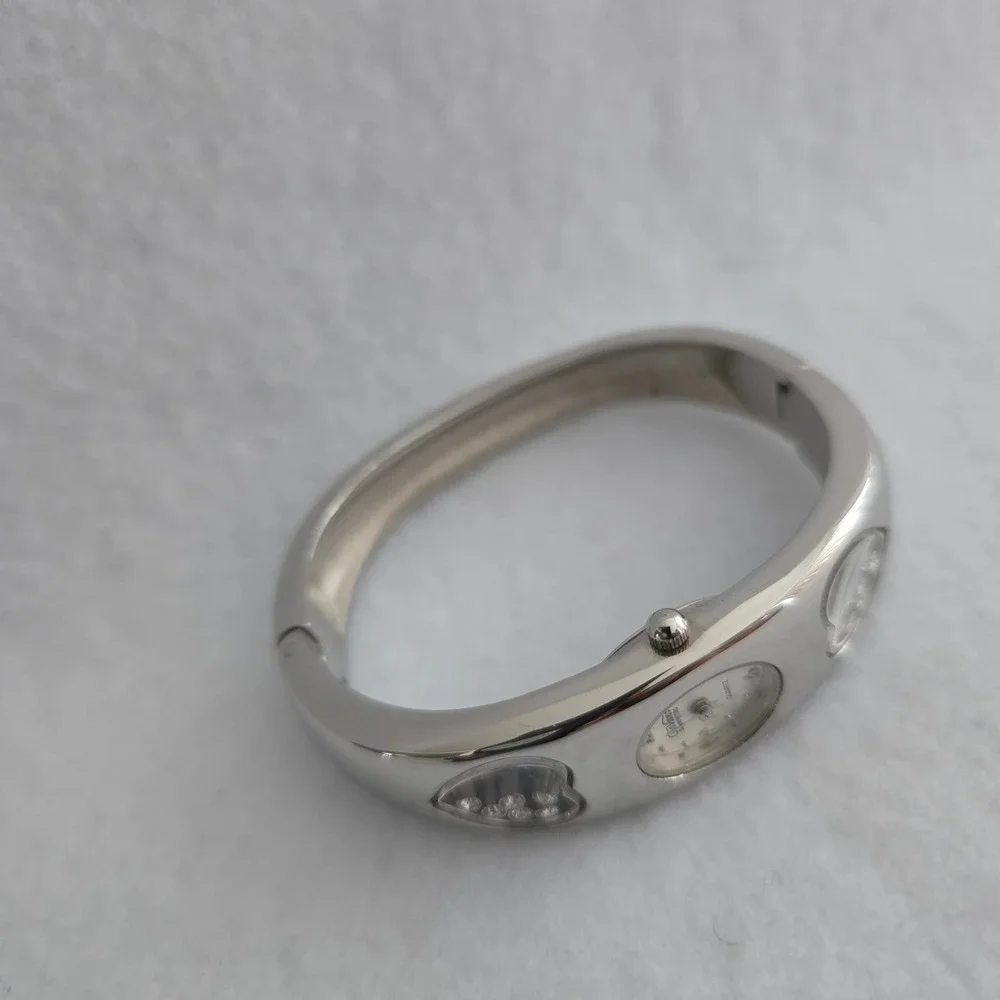 Giovani Beverly Hills Watch Bangle Cuff Silver Heart Floating Crystal UNTESTED